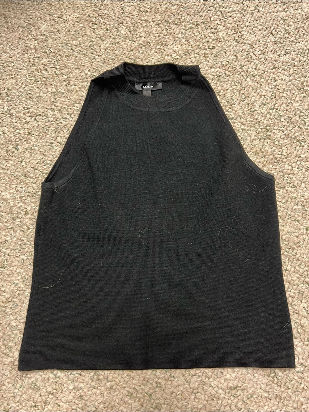 AQUA Black Sleeveless Ribbed Knit Tank Top